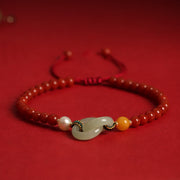 Buddha Stones Natural Red Agate Hetian Jade Double Peace Buckle Confidence Bracelet