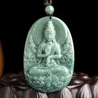 Buddha Stones Natural Jade Avalokitesvara Amulet Wealth Necklace Pendant Necklaces & Pendants BS AVALOKITESVARA SYMBOL (Wealth ♥ Success)