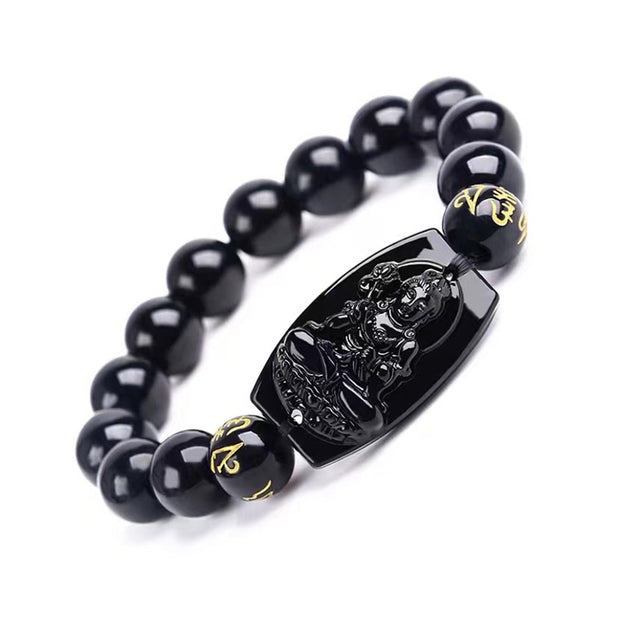 Buddha Stones Chinese Zodiac Obsidian Protection Bracelet Bracelet BS Horse-14mm