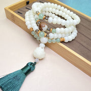 Buddha Stones White Bodhi Seed Mala 108 Beads Protection Bracelet Bracelet BS 5