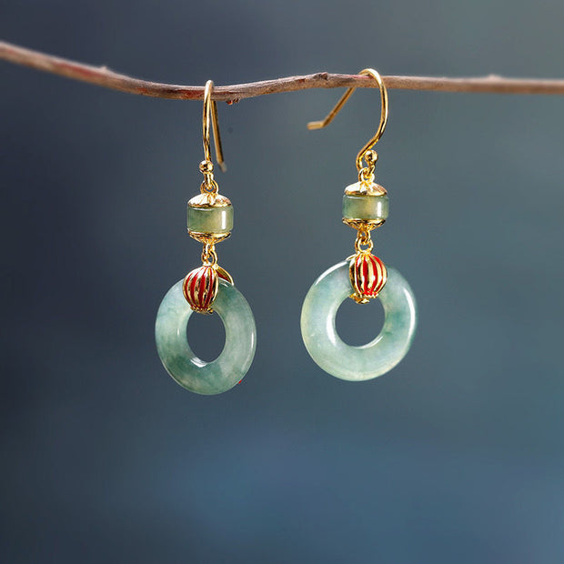 Buddha Stones Cyan Jade Lantern Copper Luck Drop Earrings Earrings BS 1