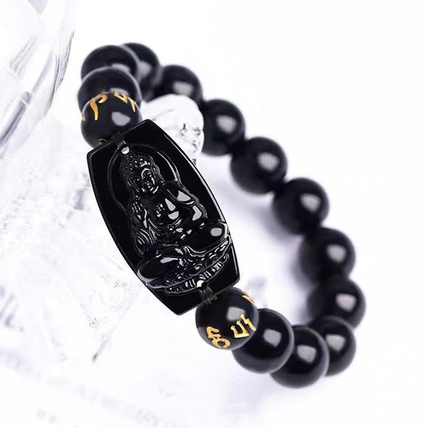 Buddha Stones Chinese Zodiac Obsidian Protection Bracelet Bracelet BS 9