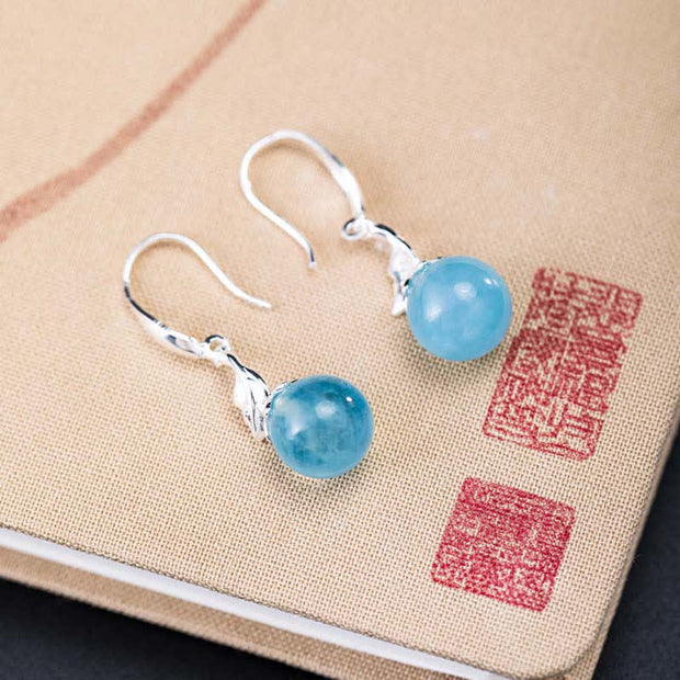 Buddha Stones 925 Sterling Silver Natural Aquamarine Leaf Flower Peace Earrings Necklace Earrings BS 3