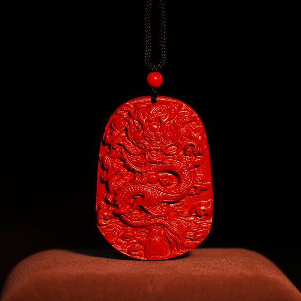 Buddha Stones Year of the Dragon Natural Cinnabar Luck Protection Necklace Pendant