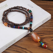 Buddha Stones Tibetan Wenge Wood Bodhi Seed Agate Balance Peace Necklace Pendant Necklaces & Pendants BS Wenge Wood&Brown Resin Ball