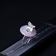 925 Sterling Silver Pink Crystal Aventurine Lotus Balance Ring Ring BS 5