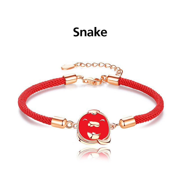 Buddha Stones 925 Sterling Silver Year of the Dragon Cute Chinese Zodiac Color Change Protection Bracelet Bracelet BS Snake(Wrist Circumference 14-16cm)