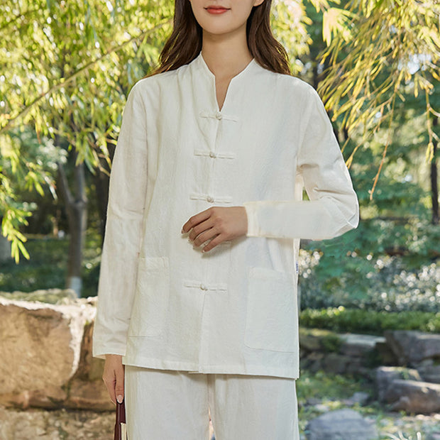 Buddha Stones Spiritual Zen Practice Yoga Meditation Prayer Uniform Cotton Linen Clothing Women's Set Clothes BS White 6XL