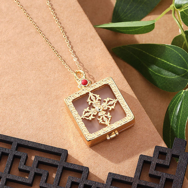 Buddha Stones 24K Gold Plated White Jade Double Dorje Protection Luck Necklace Pendant Necklaces & Pendants BS 2