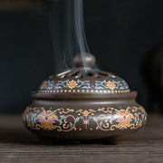 Buddha Stones Dragon Floral Pattern Backflow Smoke Fountain Ceramic Meditation Incense Burner Decoration