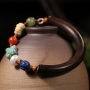 Buddha Stones Agarwood Lazurite Pearl Hetian Jade Crystal Luck Strength String Cuff Bracelet Bracelet BS 1