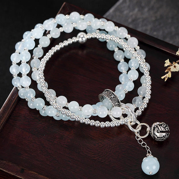 Buddha Stones 925 Sterling Silver Natural Aquamarine Healing Charm Bracelet Bracelet BS 1