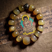 Buddha Stones Handmade Tibetan Sheep Horn Om Mani Padme Hum Auspiciousness Bracelet