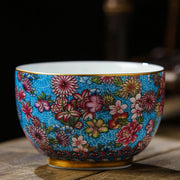 Buddha Stones Jingdezhen Porcelain Overglaze Decoration Colorful Flowers Ceramic Teacup Kung Fu Tea Cups