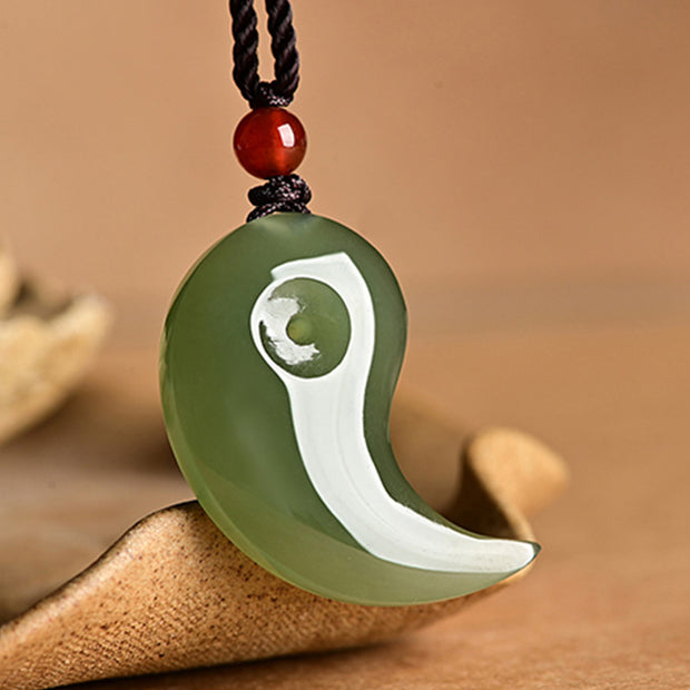 Buddha Stones Yin Yang White Jade Cyan Jade Protection Blessing Necklace String Pendant Necklaces & Pendants BS 2