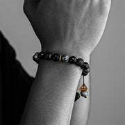 Buddha Stones Black Obsidian Lava Rock Stone Yin Yang Strength Bracelet Bracelet BS 4