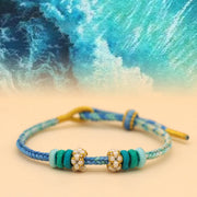 Buddha Stones Handmade Eight Thread Peace Knot Peach Blossom Knot Luck Rope Braided Bracelet Bracelet BS Blue Sea(Blue Green) (Wrist Circumference 14-18cm)
