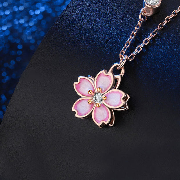 Buddha Stones 925 Sterling Silver Cherry Blossom Flower Rotatable Protection Necklace Pendant Necklaces & Pendants BS 3