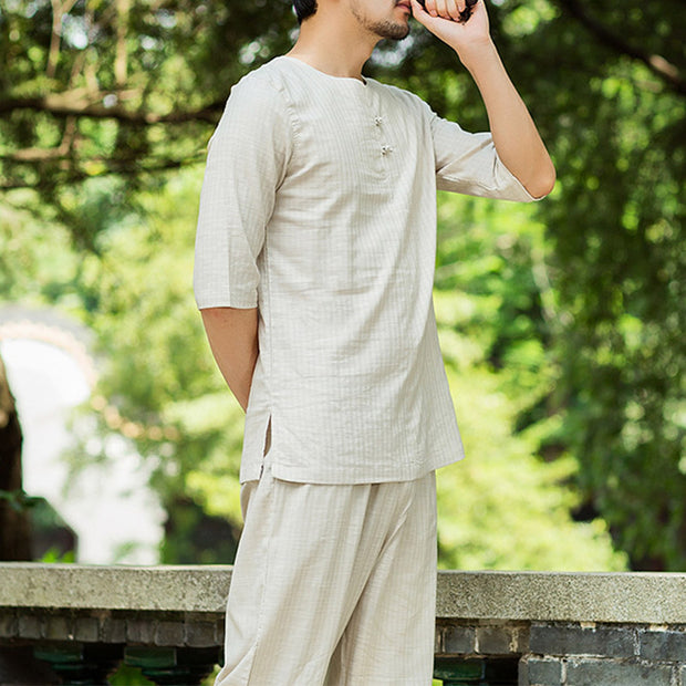 Buddha Stones Meditation Prayer Spiritual Zen Practice Uniform Clothing Men's Set Clothes BS Khaki XXL