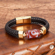 Buddha Stones Tibetan Dzi Bead Wealth Magnetic Buckle Leather Bracelet