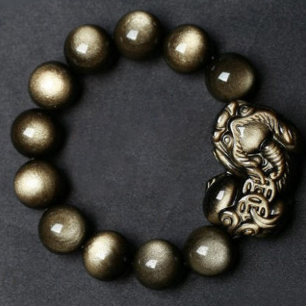 Buddha Stones FengShui PiXiu Golden Obsidian Protection Bracelet
