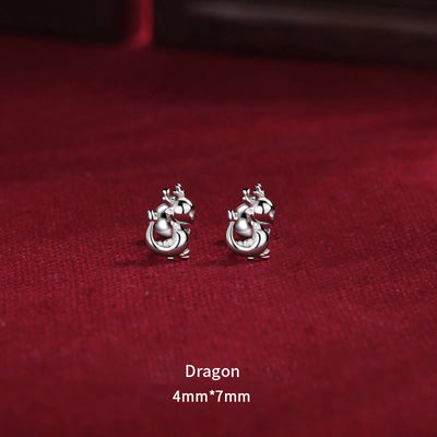 Buddha Stones 925 Sterling Silver Year Of The Dragon Design Luck Protection Stud Earrings Earrings BS Dragon 4*7mm