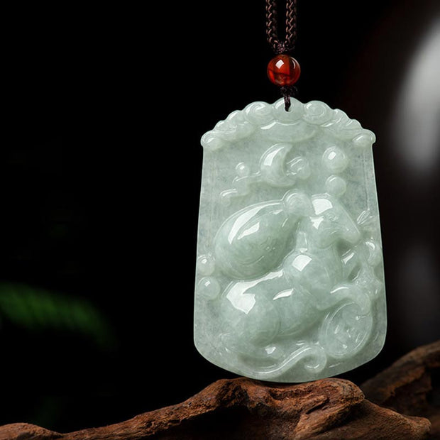 Buddha Stones Natural Jade 12 Chinese Zodiac Abundance Amulet Pendant Necklace Necklaces & Pendants BS Rat