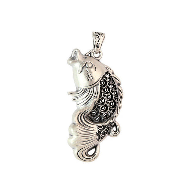 Buddha Stones 999 Sterling Silver Koi Fish Luck Success Prosperity 925 Sterling Silver Necklace Pendant