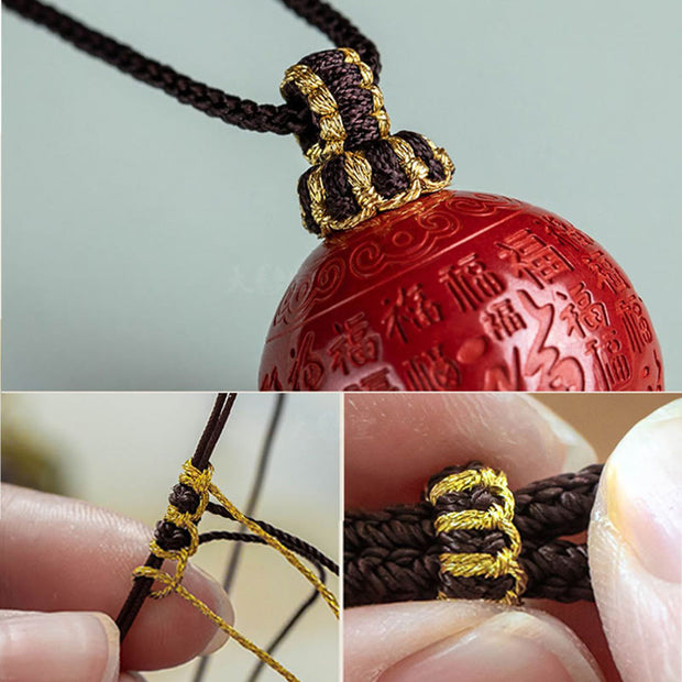 Buddha Stones Natural Cinnabar Fu Character Om Mani Padme Hum Engraved Calm Necklace Pendant Necklaces & Pendants BS 4