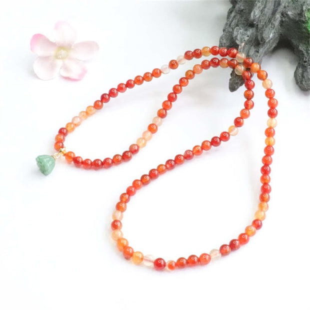 Buddha Stones Natural Red Agate Jade Lotus Confidence Blessing Auspicious Bracelet Bracelet BS 5