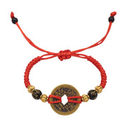 Buddha Stones Copper Coin Fortune Red String Weave Bracelet Bracelet BS 9