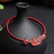 Buddha Stones Natural Strawberry Quartz PiXiu Lucky Red String Bracelet Bracelet BS Strawberry Quartz(Wrist Circumference 14-20cm)
