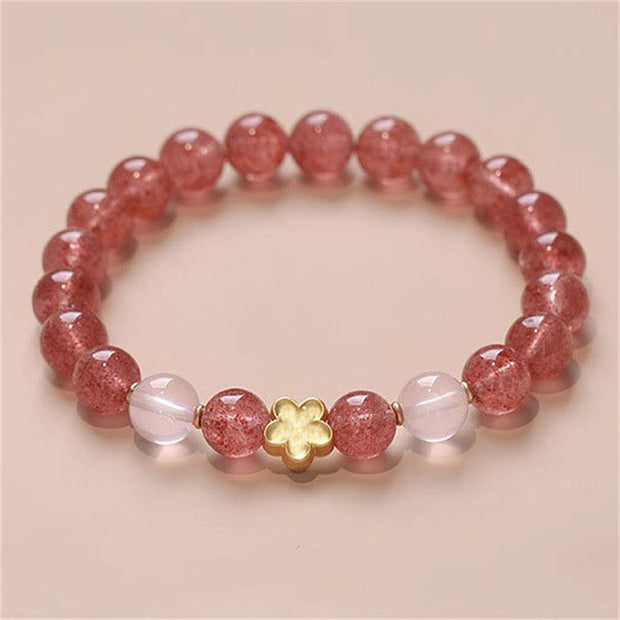 Buddha Stones Natural Strawberry Quartz Peach Blossom PiXiu Attract Fortune Healing Bracelet