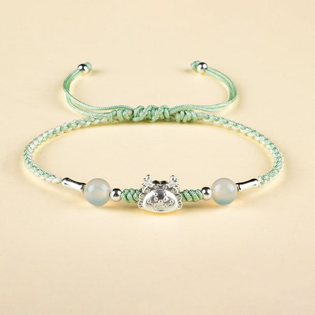 Buddha Stones 999 Sterling Silver Year of the Dragon Fu Character Dumpling Red Agate Luck Handcrafted Bracelet (Extra 30% Off | USE CODE: FS30) Bracelet BS White Agate Light Green Rope Bracelet(Wrist Circumference 14-19cm)