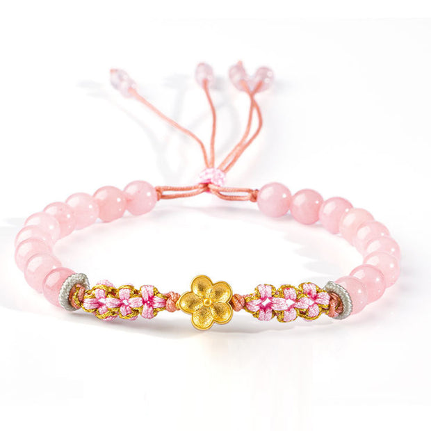 Buddha Stones 999 Sterling Silver Natural Red Agate Pink Crystal Cherry blossom Bracelet Bracelet BS Pink Crystal(Soothing♥Warmth)(Wrist Circumference 14-19cm)
