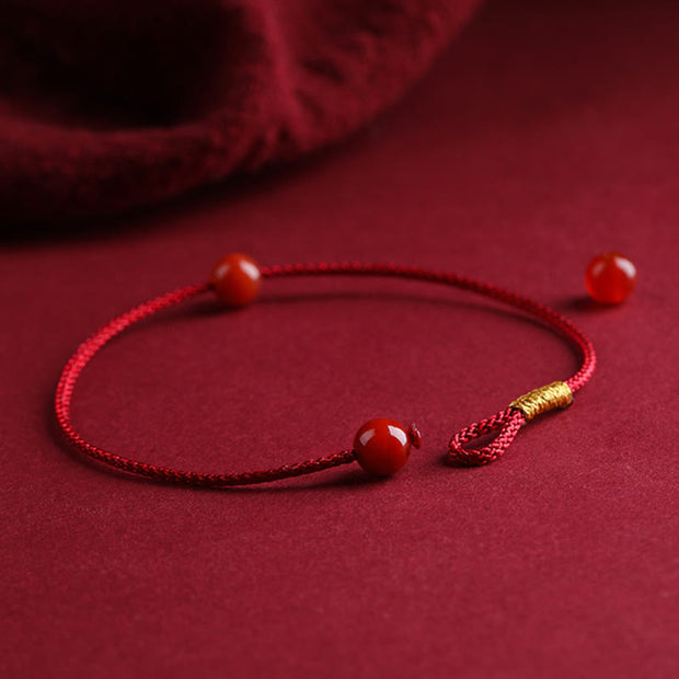 Buddha Stones Natural Cinnabar Red Agate Blessing Red String Bracelet