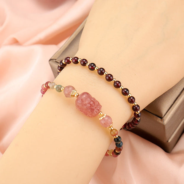 Buddha Stones Natural Tourmaline Garnet Strawberry Quartz PiXiu Moonstone Protection Bracelet Bracelet BS 9
