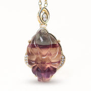 Buddha Stones Natural Colorful Fluorite Nine-Tailed Fox Protection Necklace Pendant