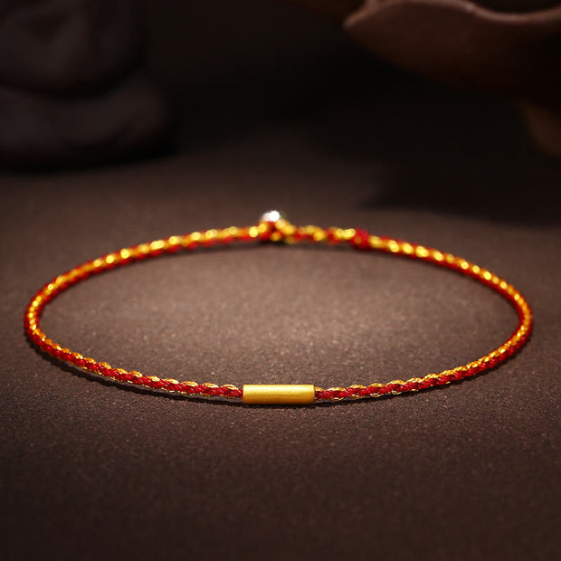 Buddha Stones 999 Gold Bead Handmade Four Thread Wishful Knots Braided Protection Bracelet