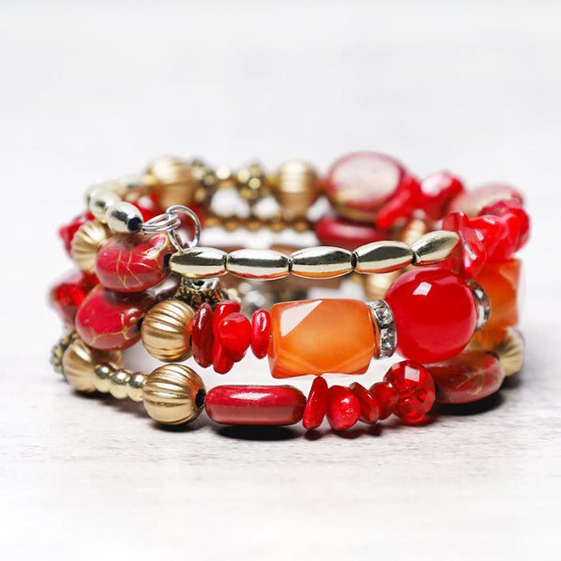 Buddha Stones Multilayer Irregular Turquoise Agate Beads Blessing Bracelet Bracelet BS Red Agate