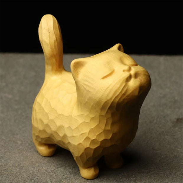 Buddha Stones Mini Thuja Sutchuenensis Boxwood Cute Cat Kitten Carved Prosperity Decoration Decorations BS Boxwood(Grounding♥Connection) Cat Standing 6cm
