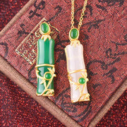 Buddha Stones White Jade Cyan Jade Bamboo Protection Necklace Pendant Necklaces & Pendants BS 10