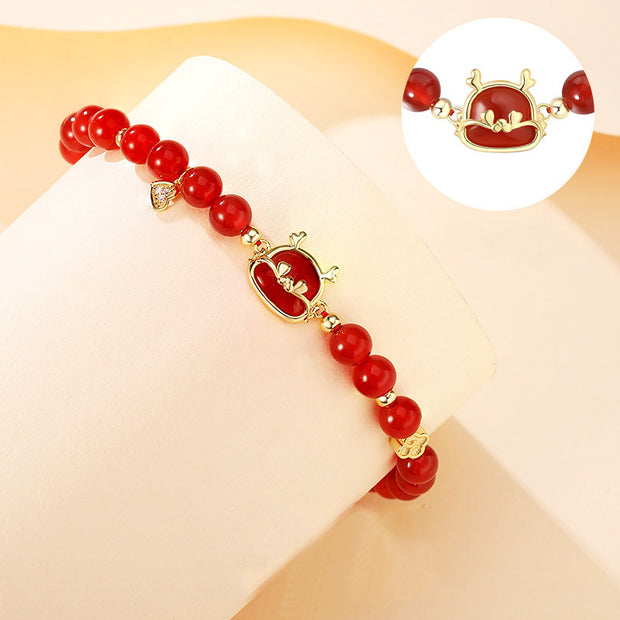 Buddha Stones Year Of The Dragon 925 Sterling Silver Red Agate Love Heart Luck Bracelet Necklace Pendant Bracelet Necklaces & Pendants BS 3