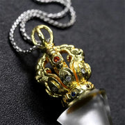 Buddha Stones Tibetan Dorje Vajra 4 Prong Lotus Liuli Crystal Strength Necklace Pendant