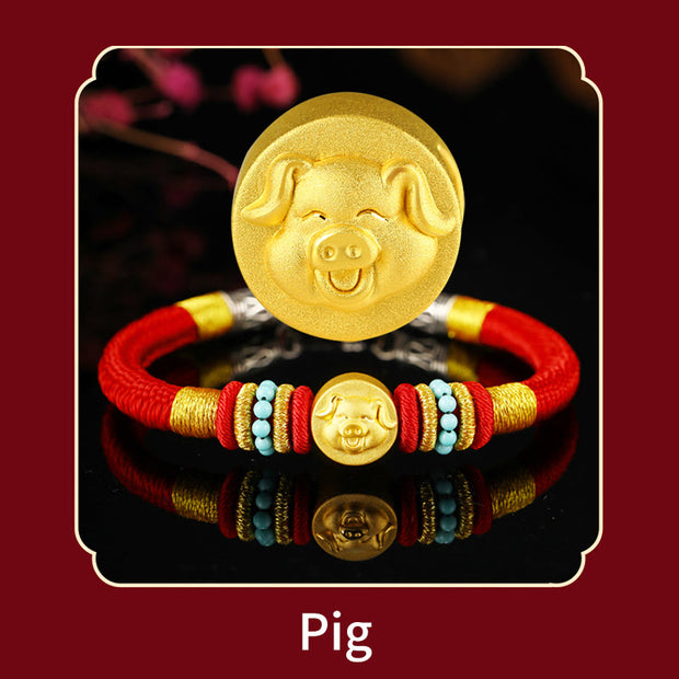 Buddha Stones 999 Gold Chinese Zodiac Om Mani Padme Hum King Kong Knot Protection Handcrafted Bracelet