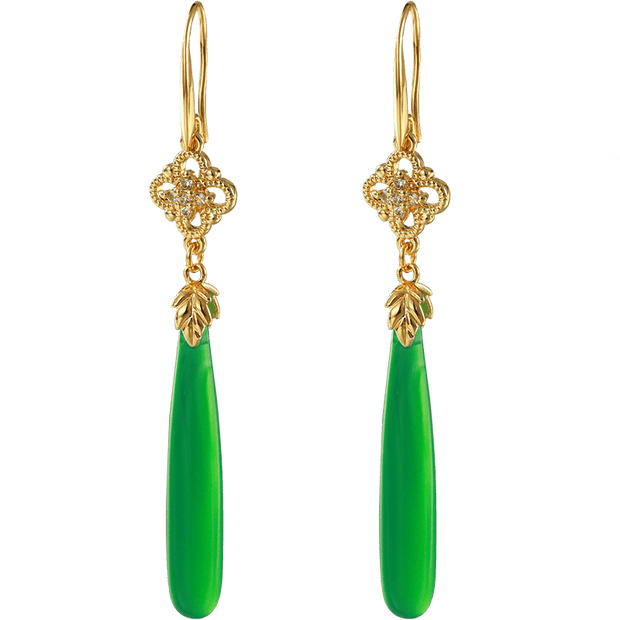 Buddha Stones 925 Sterling Silver Natural Green Agate White Agate Success Drop Earrings Earrings BS 7