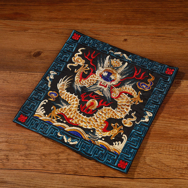 Buddha Stones Crane Phoenix Dragon Kirin Embroidered Cup Mat Pad Tea Cup Coaster Square Kung Fu Tea Mat