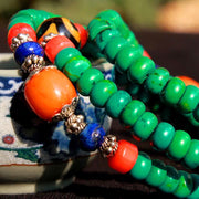 Buddha Stones 108 Mala Beads Tibetan Turquoise Dzi Bead Protection Bracelet Mala Bracelet BS 7