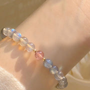 Buddha Stones Moonstone Pink Crystal Cinnabar Healing Positive Bracelet Bracelet BS 6