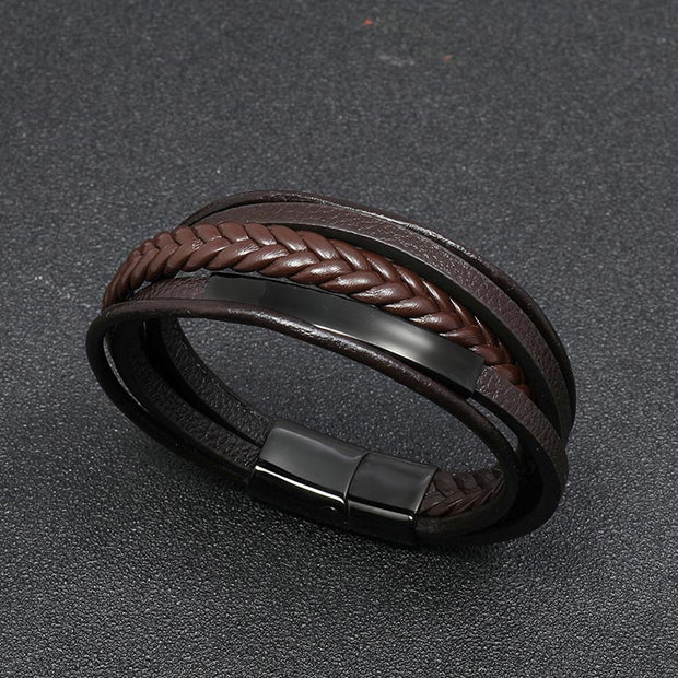 Buddha Stones Simple Design Titanium Steel Leather Luck Bracelet Bracelet BS 5